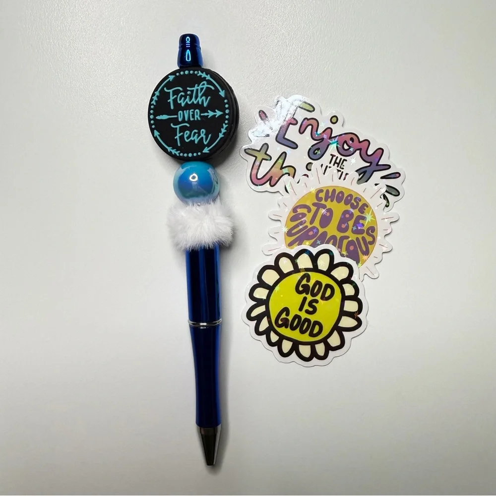 Handmade Faith Over Fear Beadable Pen + Mystery Stickers